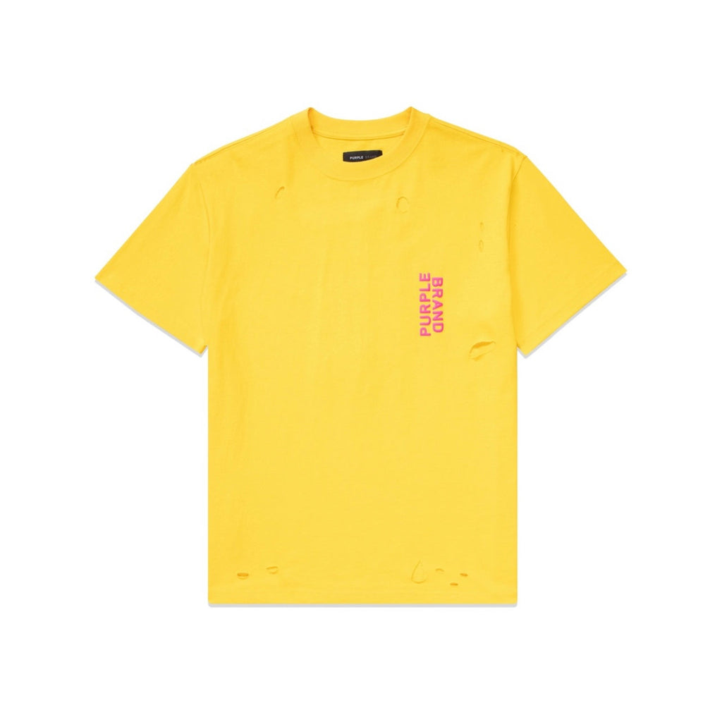 Purple Brand Textured Shattered Yellow T-Shirt mit kurzem Arm