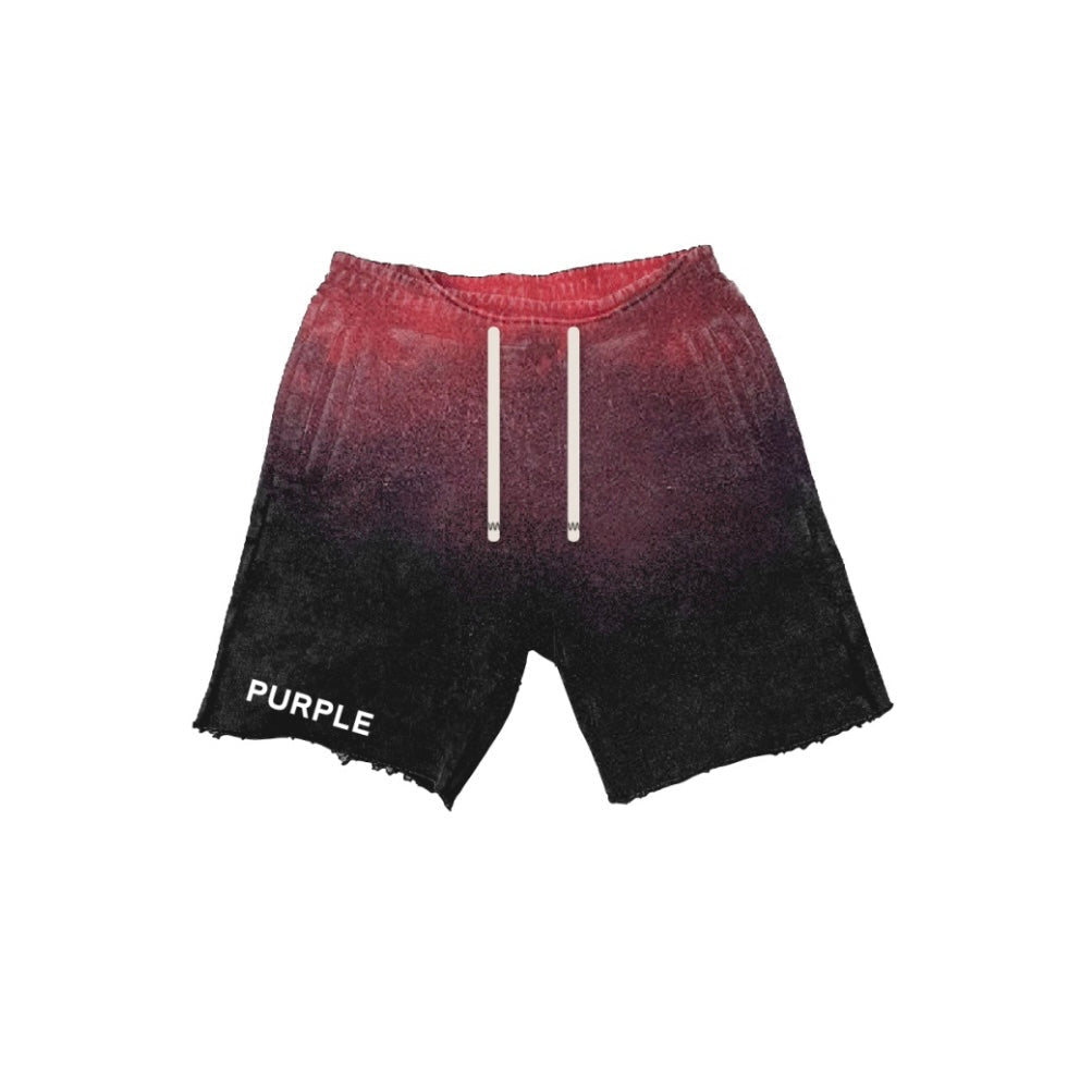 Purple Brand Shorts aus rotem French-Terry mit Batikmuster