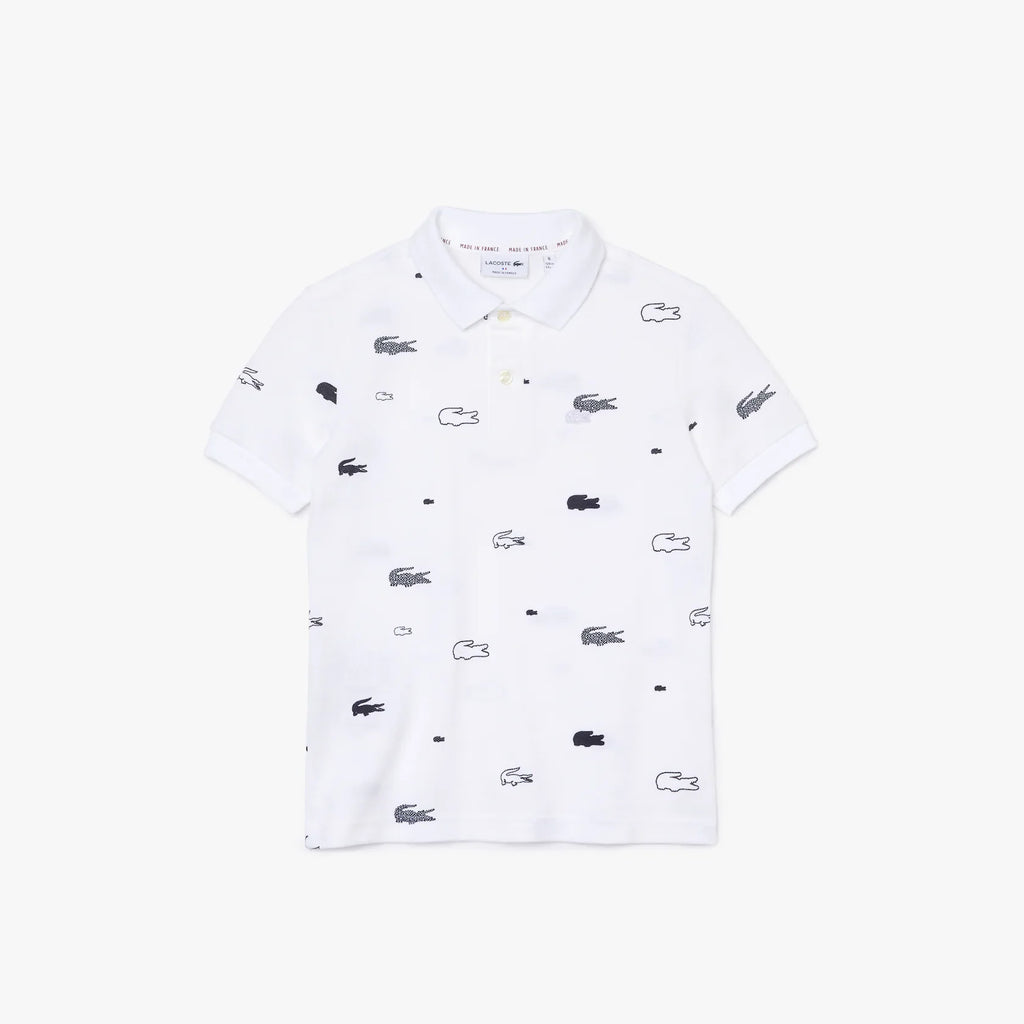 Lacoste Kids Contrasting Print Polo (White/Navy)
