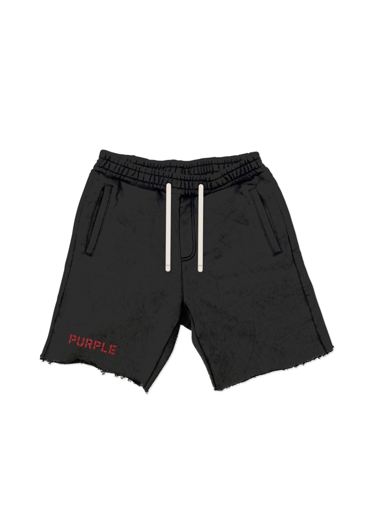 Purple Brand French-Terry-Shorts in Dunkelgrau mit rotem Stencil-Print
