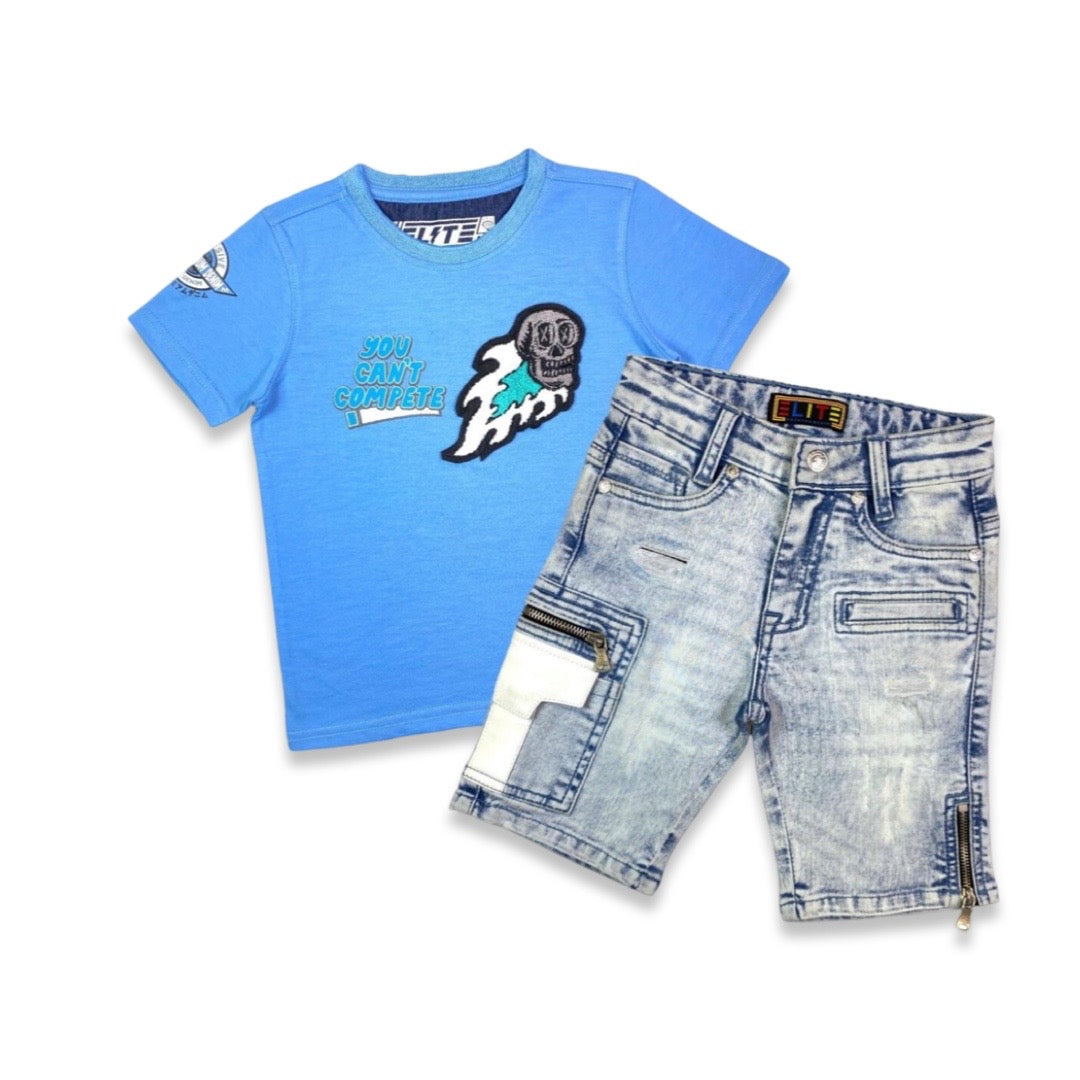Elite Kids Can’t Compete Blaues Set mit kurzer Hose