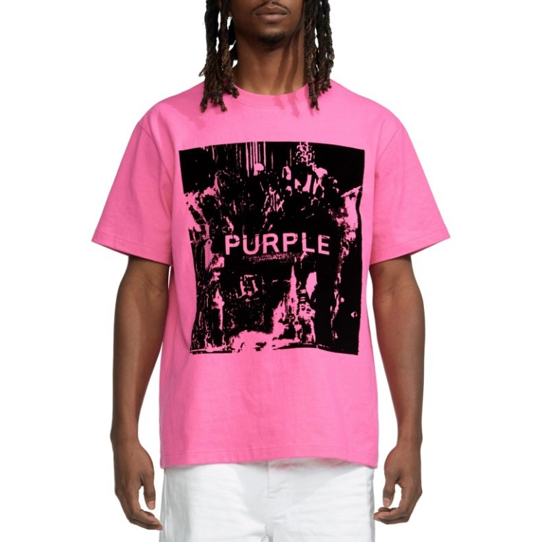 Purple Brand T-Shirt mit strukturierter Flock-Optik in Pink (kurzarm)