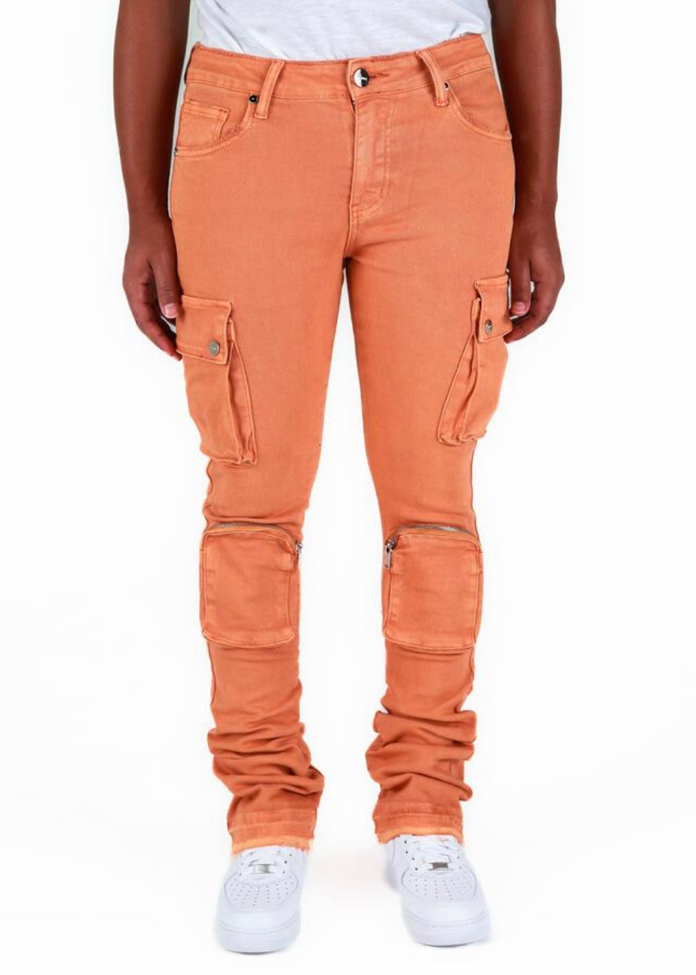 Pheelings „Never Look Back“ Cargo-Flare-Jeans in Lachs